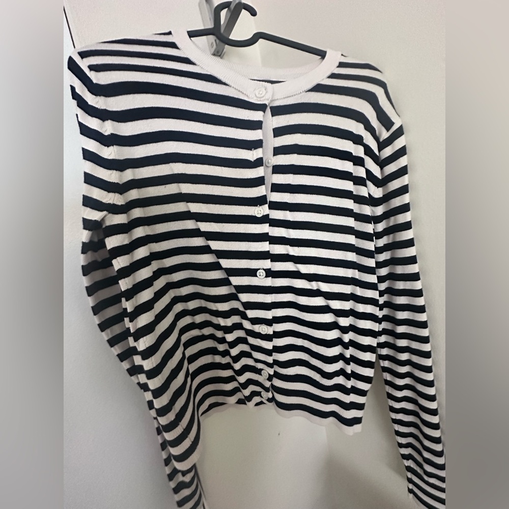 H&M Black and Cream Striped Cardigan